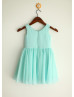 Coral Blue Ivory Chiffon Beach Wedding Flower Girl Dress